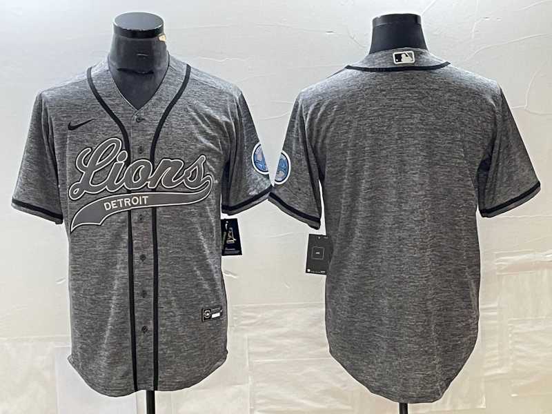Mens Detroit Lions Blank Grey Gridiron With Patch Cool Base Baseball Limited Jersey->->
